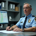 Officier de police en uniforme dans un bureau organisé