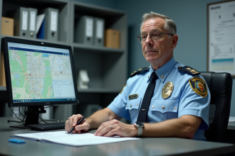 Officier de police en uniforme dans un bureau organisé