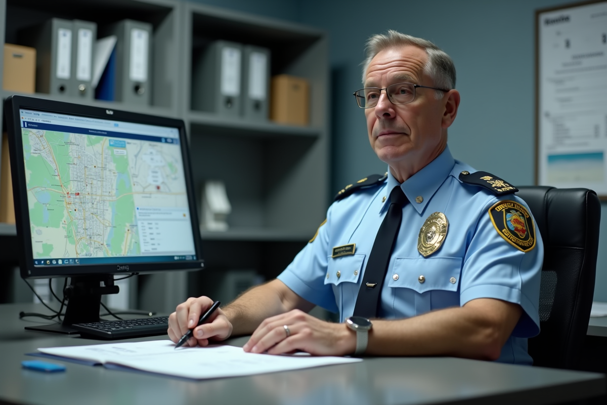 Officier de police en uniforme dans un bureau organisé