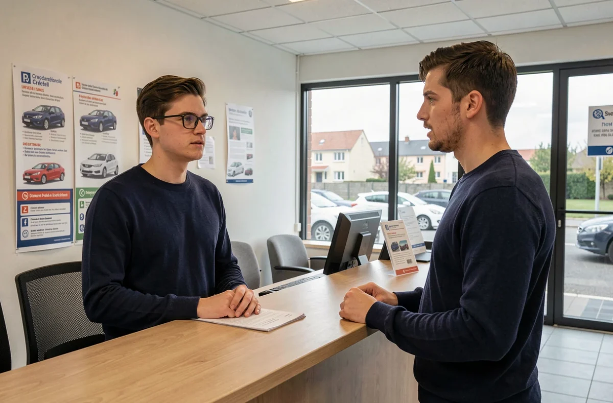 Futur conducteur discutant de son inscription à l'accueil d'une auto-école à Créteil, Auto Ecole GSR Créteil