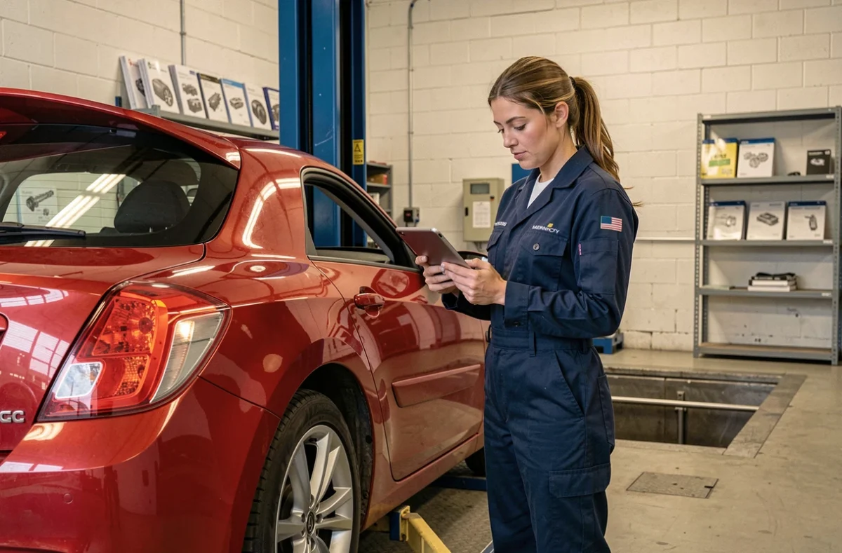 Technicienne réalisant un diagnostic électronique au centre Autosur Mennecy dans l'Essonne