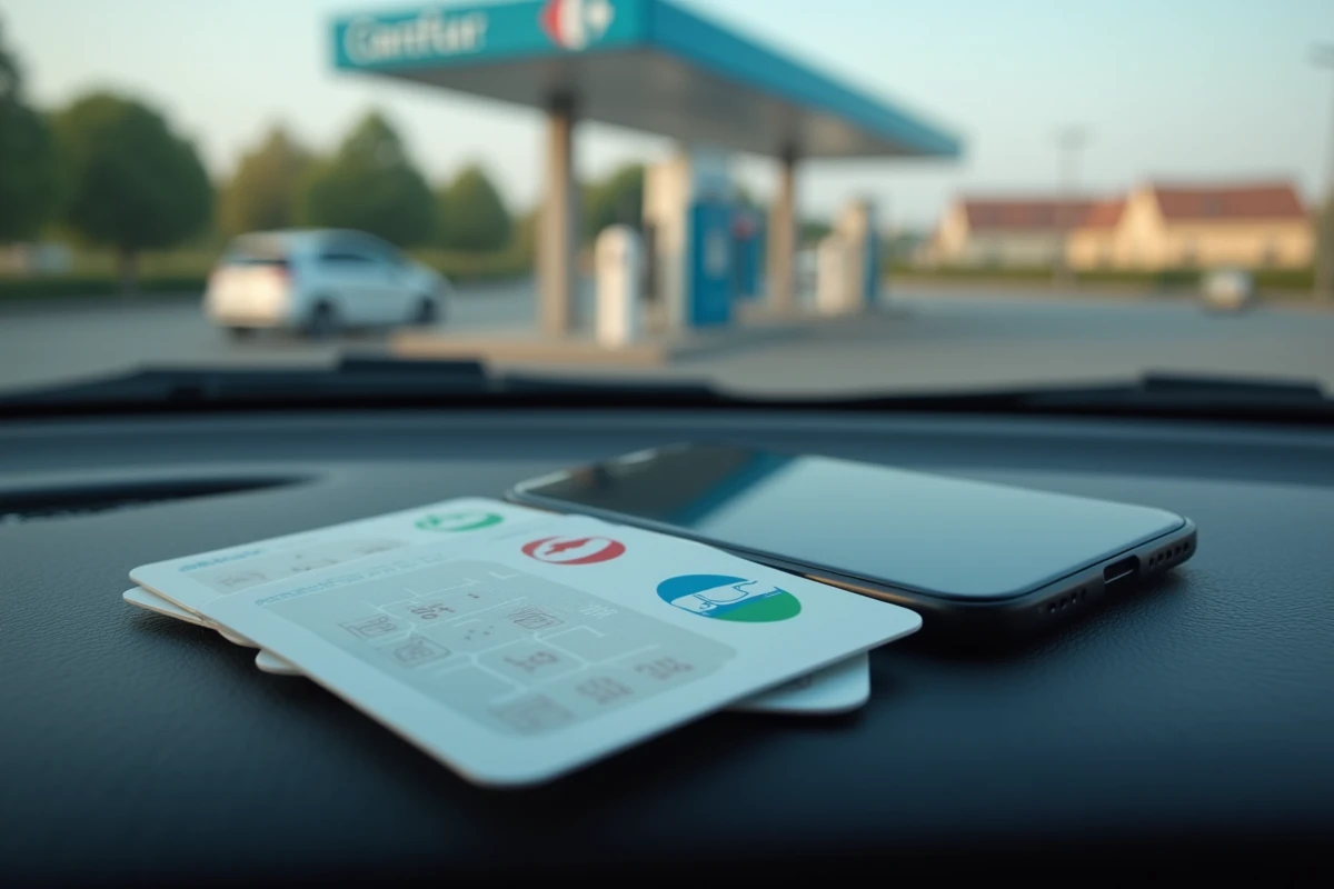 Cartes RFID et smartphone compatibles avec les bornes de recharge voiture électrique Carrefour sur un tableau de bord