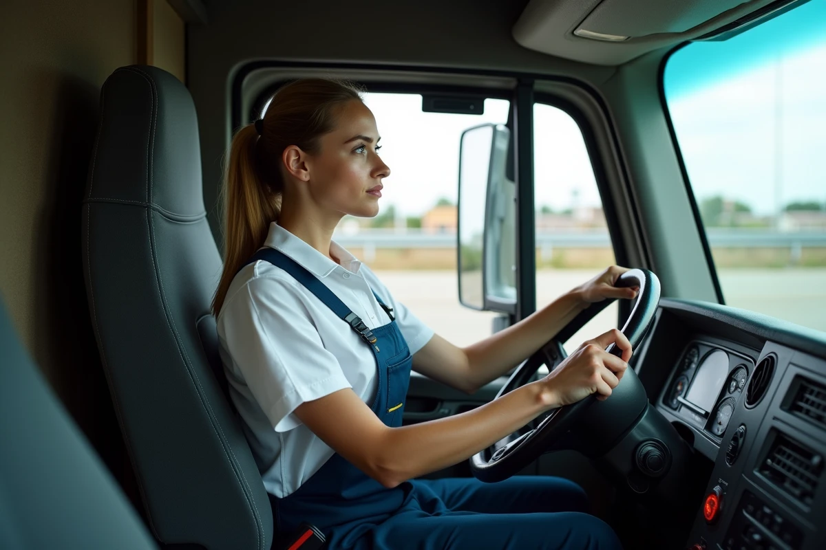 Jeune conductrice dans la cabine d