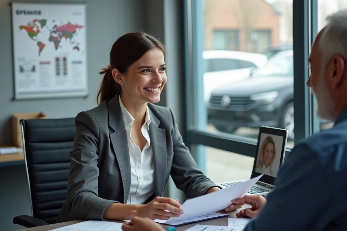Conseillère automobile avec client dans bureau clair