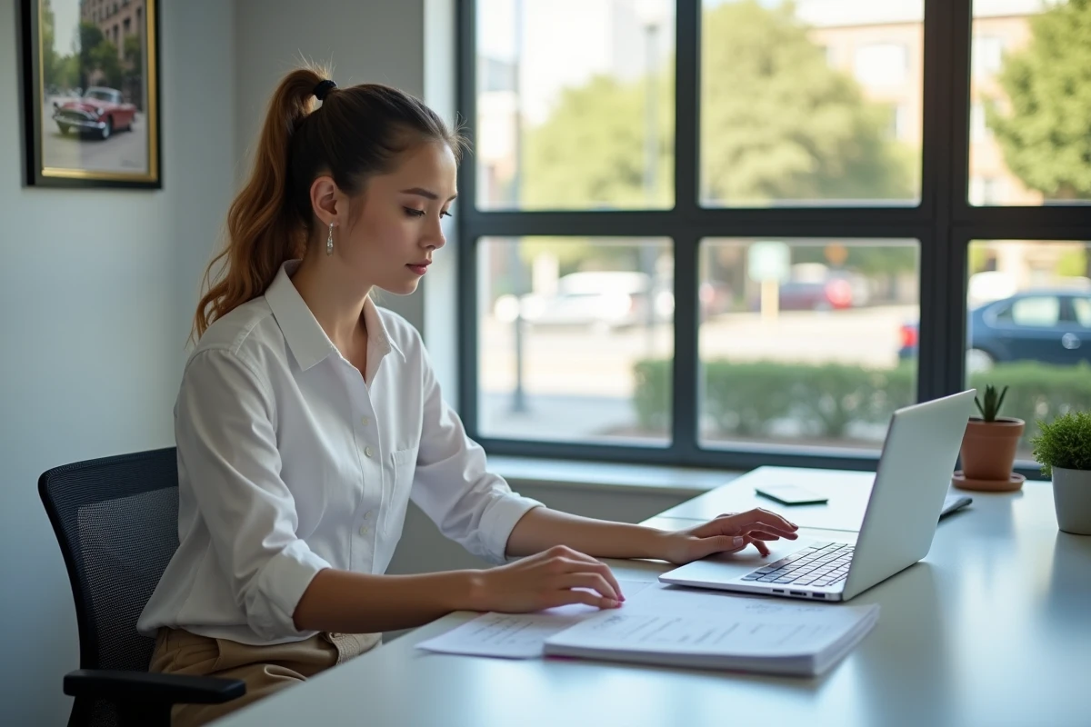 Femme vérifiant mise à jour expédition voiture