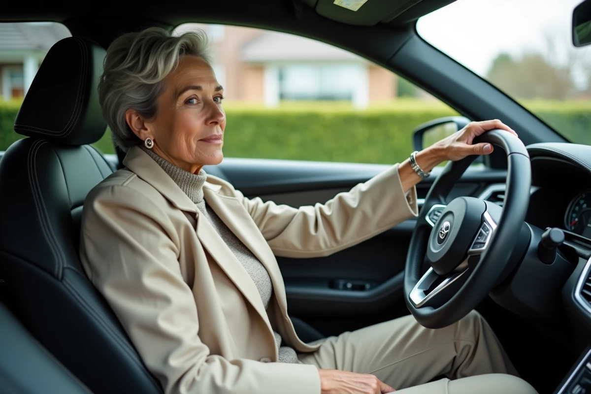 Femme dans l interieur d un crossover élégant