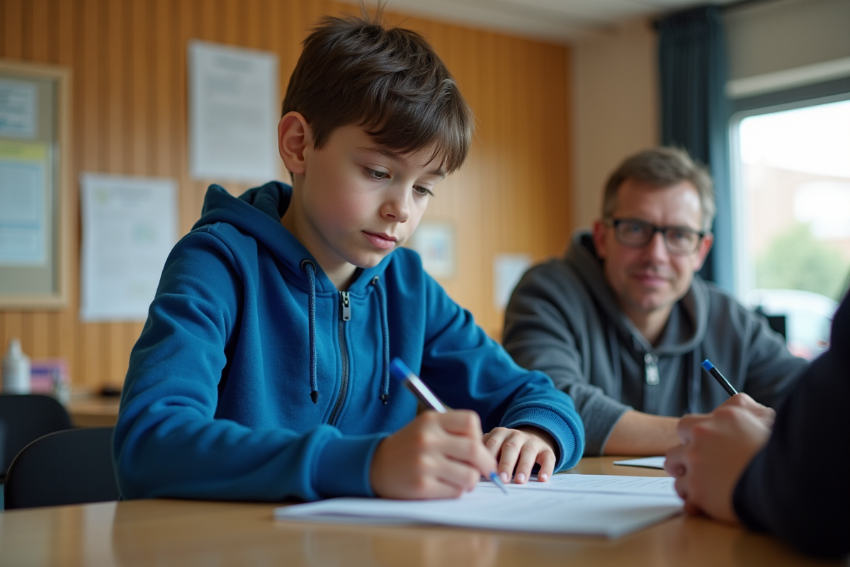 Garçon de 14 ans avec instructeur en bureau d