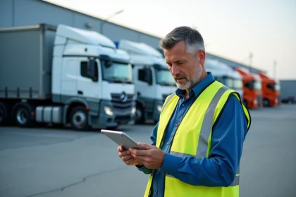 Manager de flotte surveillant camions modernes en yard