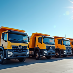 Ligne de camions dump d'occasion sur le lot de concession