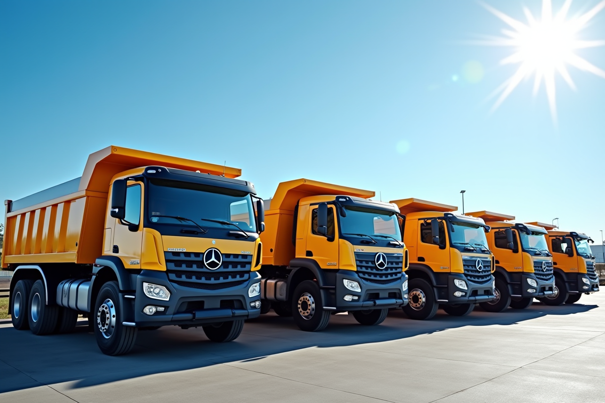 Ligne de camions dump d'occasion sur le lot de concession