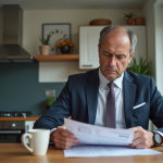 Homme d'affaires réfléchissant à un contrat d'assurance voiture