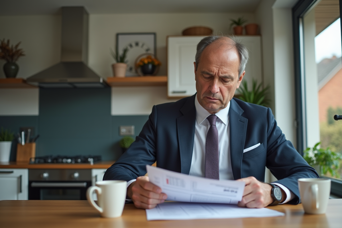 Homme d'affaires réfléchissant à un contrat d'assurance voiture