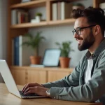 Homme assis à un bureau moderne utilisant autofantom