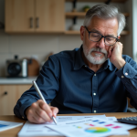 Homme d'âge moyen avec documents d'assurance et graphique auto