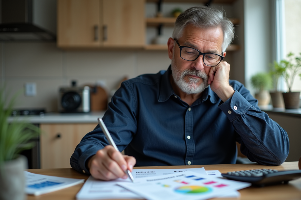 Homme d'âge moyen avec documents d'assurance et graphique auto