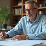 Homme consultant des documents administratifs pour le changement de carte grise lors d'un déménagement en nouvelle région