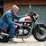 Homme regardant le moteur d'une Honda CB750 en extérieur