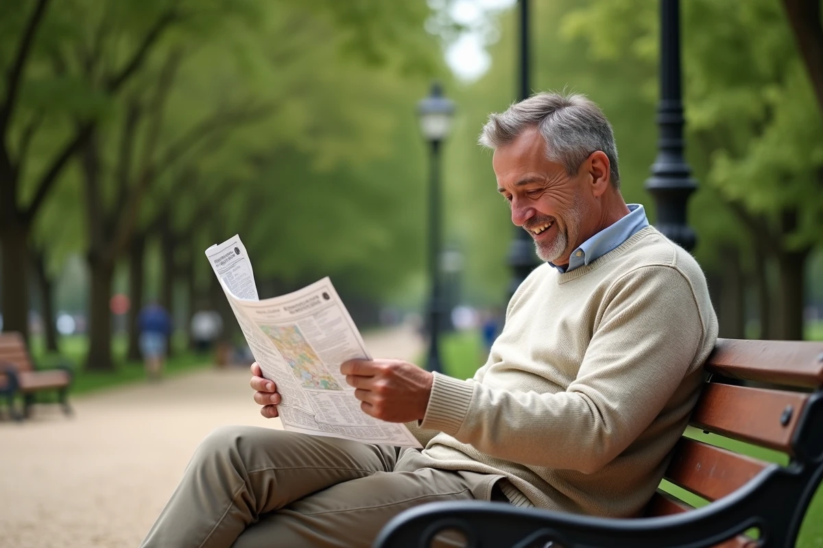 Homme détendu assis sur un banc dans un parc près de Versailles