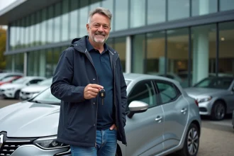 Homme souriant avec clés devant une Renault 12 2026