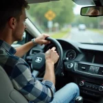 Homme vérifiant le compteur dans sa voiture