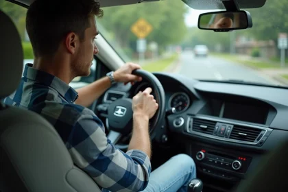 Homme vérifiant le compteur dans sa voiture