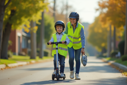 Jeune ado apprend à rouler en scooter avec un adulte