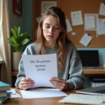 Jeune femme concentrée vérifiant un permis 2026 sur son bureau