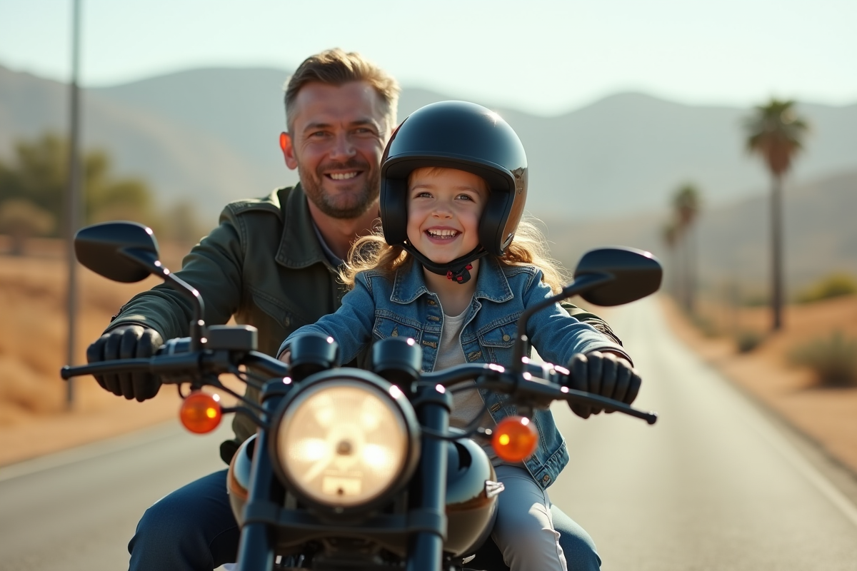 Jeune fille sur une moto en Californie avec un adulte
