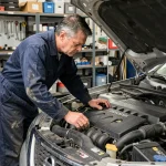 Mécanicien inspectant le moteur Nissan dans un garage professionnel, bilan fiabilité moteur