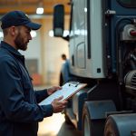Mécanicien professionnel inspectant un camion lourd en garage