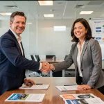 Deux professionnels de l'industrie du pneumatique se serrant la main lors d'une réunion de partenariat commercial Maxityre