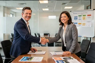 Deux professionnels de l'industrie du pneumatique se serrant la main lors d'une réunion de partenariat commercial Maxityre