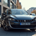 Peugeot 508 PSE en ville avec voitures premium en arrière-plan