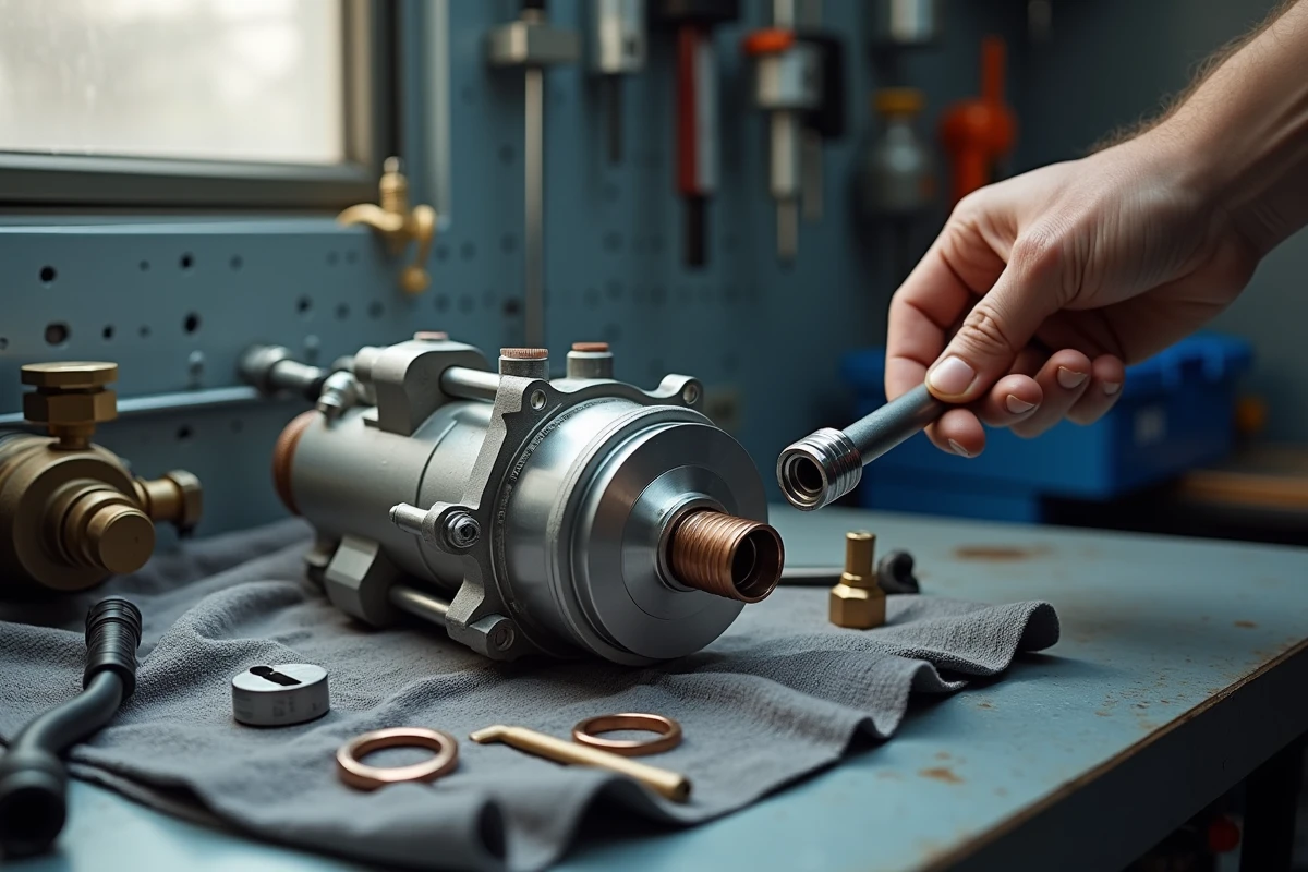 Pompe à carburant haute pression HDi Peugeot démontée sur établi de garage, risques moteur liés au code P0087