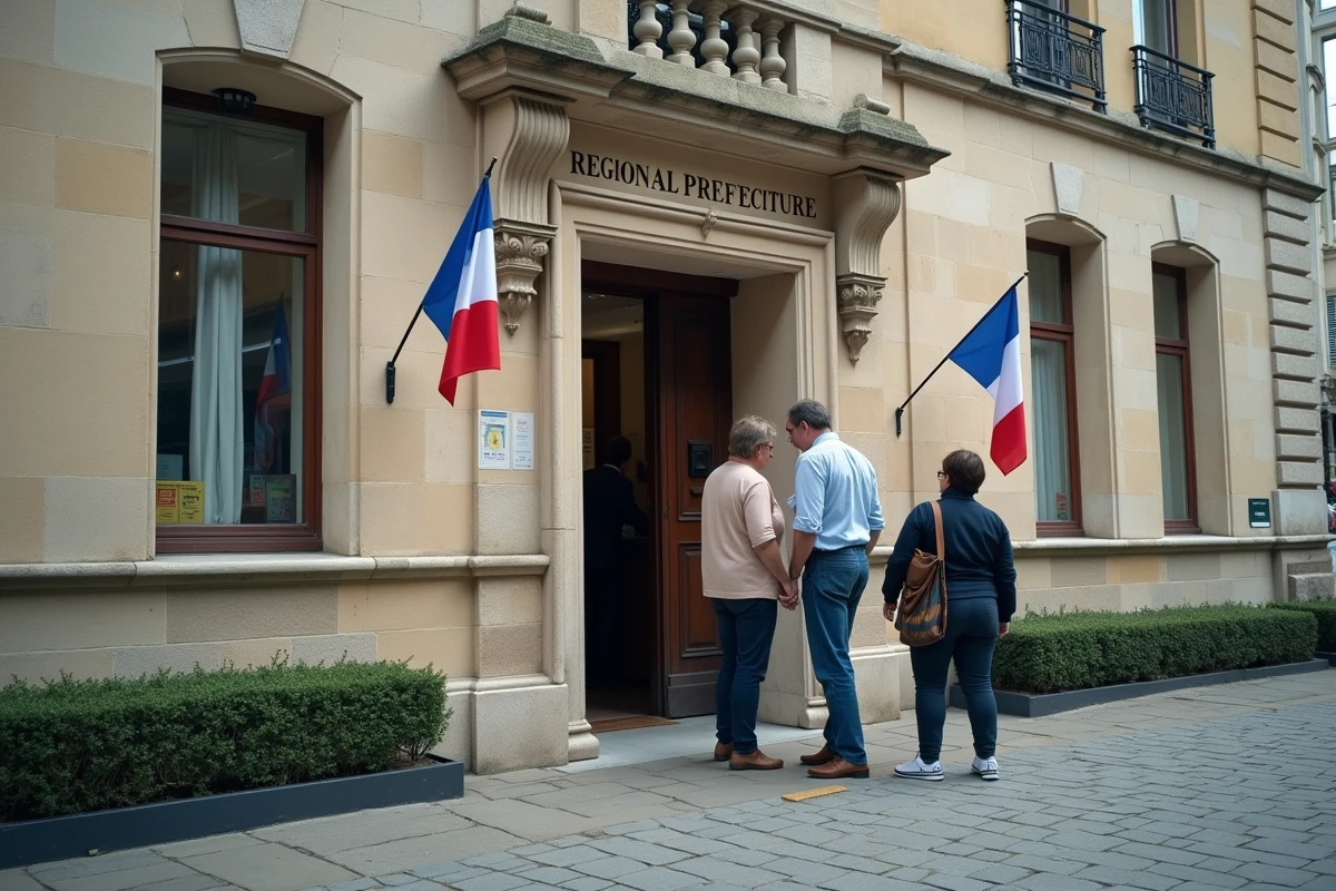 File d'attente devant une préfecture française pour effectuer une démarche de changement de carte grise après déménagement