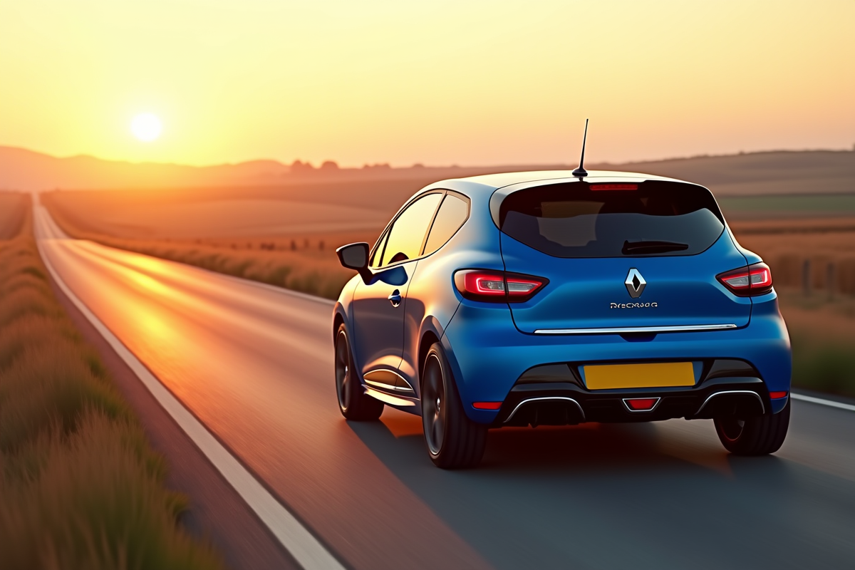 Renault Clio 2 RS en campagne au coucher du soleil