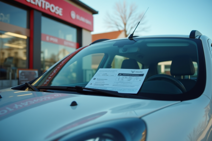 Voiture française devant centre contrôle technique en plein jour